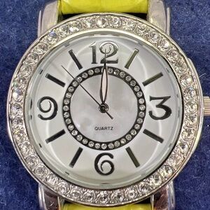 Watch Womens Chicos Rhinestone Bling Watch Neon Green Leather Band